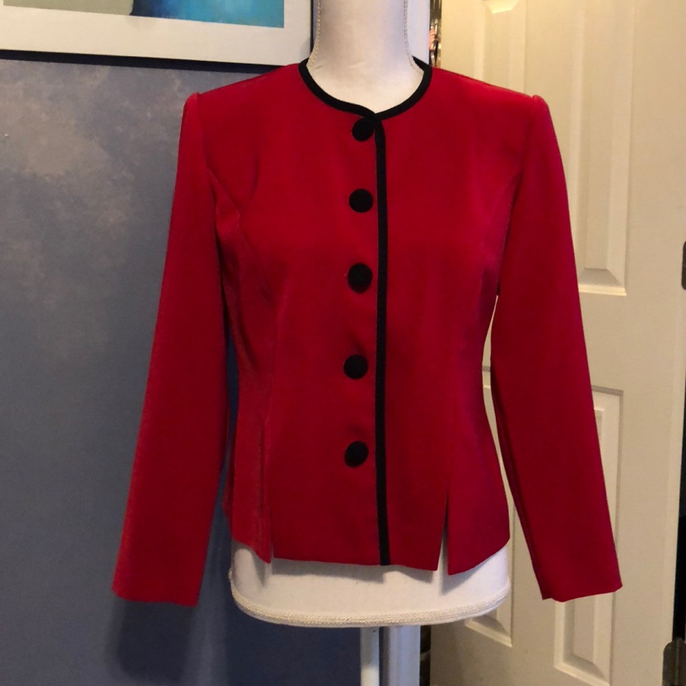 Leslie Fay EUC vintage two piece red/black pantsuit